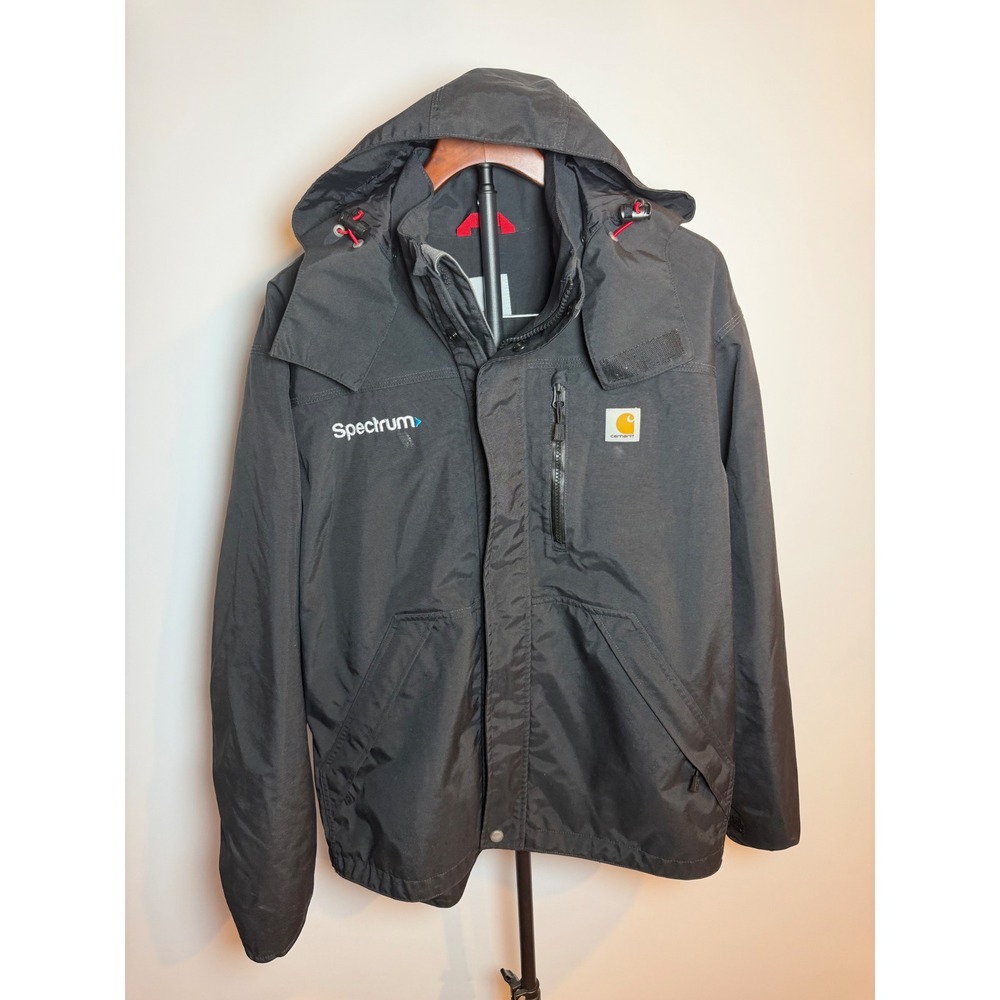 Carhartt Storm Defender Mens Medium Black Hooded Jacket Spectrum Logo Waterproof